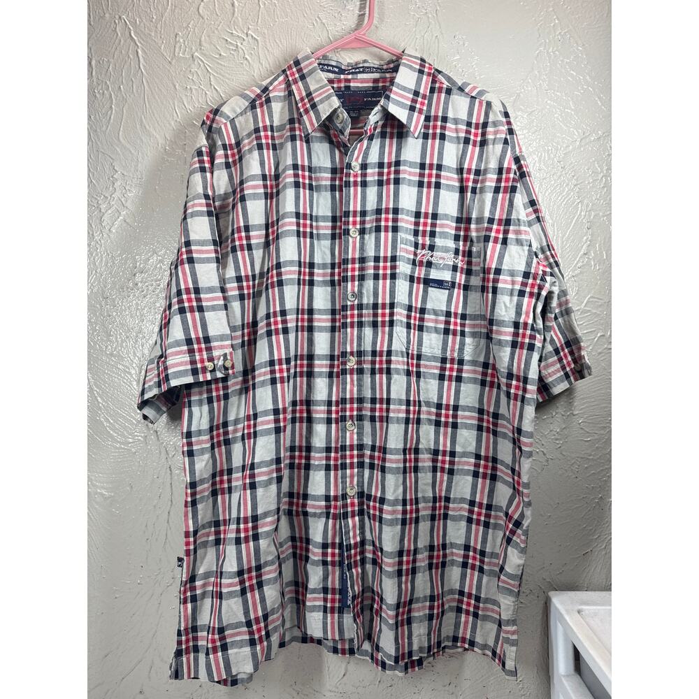 Phat Farm Men's Red Black‎ Gray Plaid Button Down Shirt Sleeve Shirt Size XL